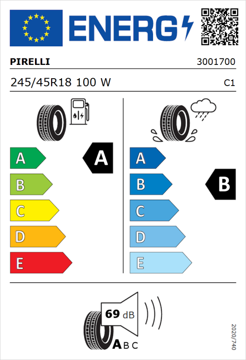 Tyre Label for Pirelli Cinturato P7 245/45R18 100W