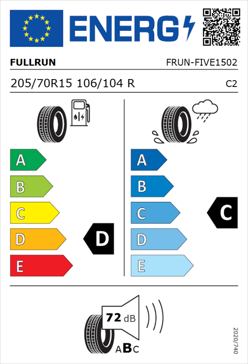 Tyre Label for Fullrun Frun-Five 205/70R15 106/104R