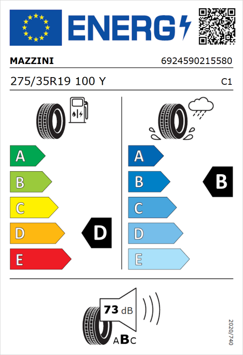 Tyre Label for Mazzini Varenna S01 275/35R19 100Y