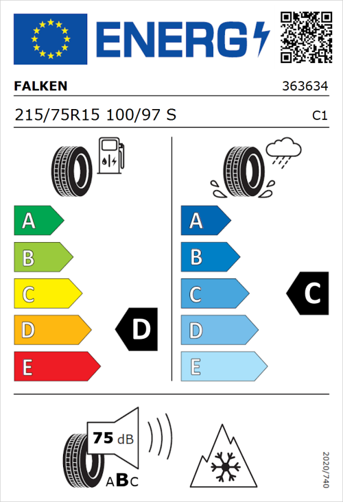 Tyre Label for Falken Wildpeak A/T AT3WA 215/75R15 100/97S