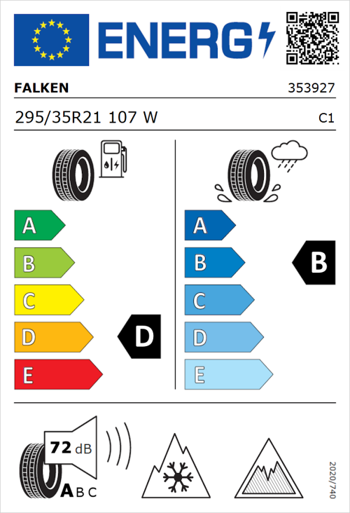 Tyre Label for Falken Eurowinter HS02 Pro 295/35R21 107W