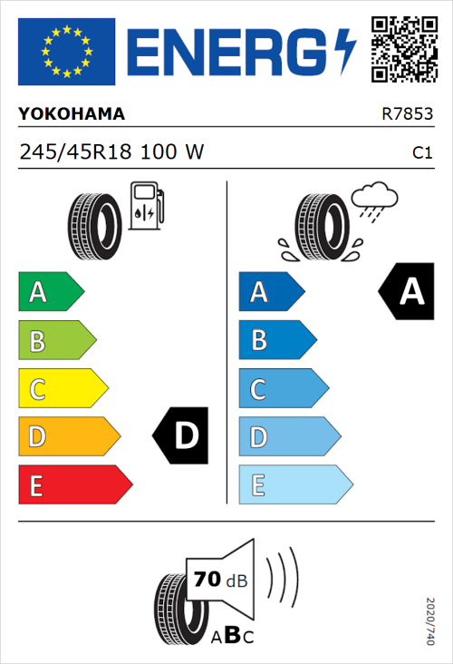 Tyre Label for Yokohama Advan Neova AD09 245/45R18 100W