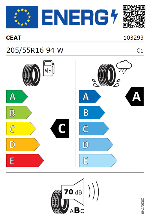 Tyre Label for CEAT Secura Drive 205/55R16 94W