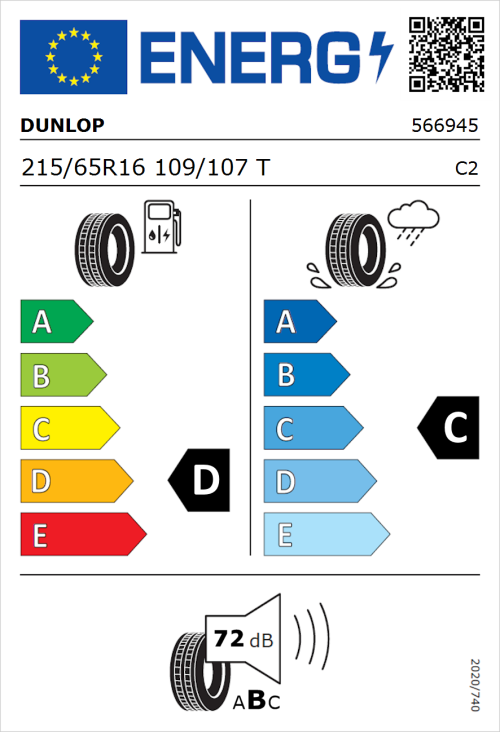 Tyre Label for Dunlop Econodrive 215/65R16 109/107T