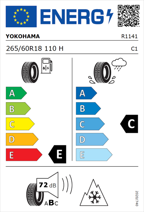 Tyre Label for Yokohama Geolandar-G015 265/60R18 110H